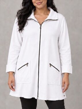 Neon Buddha XL White Long Cotton Zip Jacket